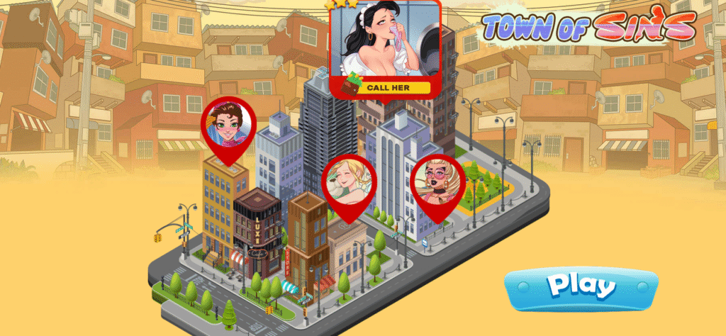 schermata principale di Town of Sins gioco hentai