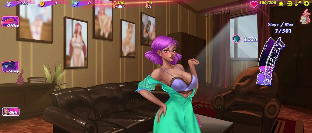 Interfaccia di Hentai Clicker – clicker hentai mobile e PC