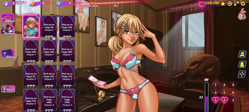 scena del gioco hentai clicker con una signorina sexy e hot in bikini