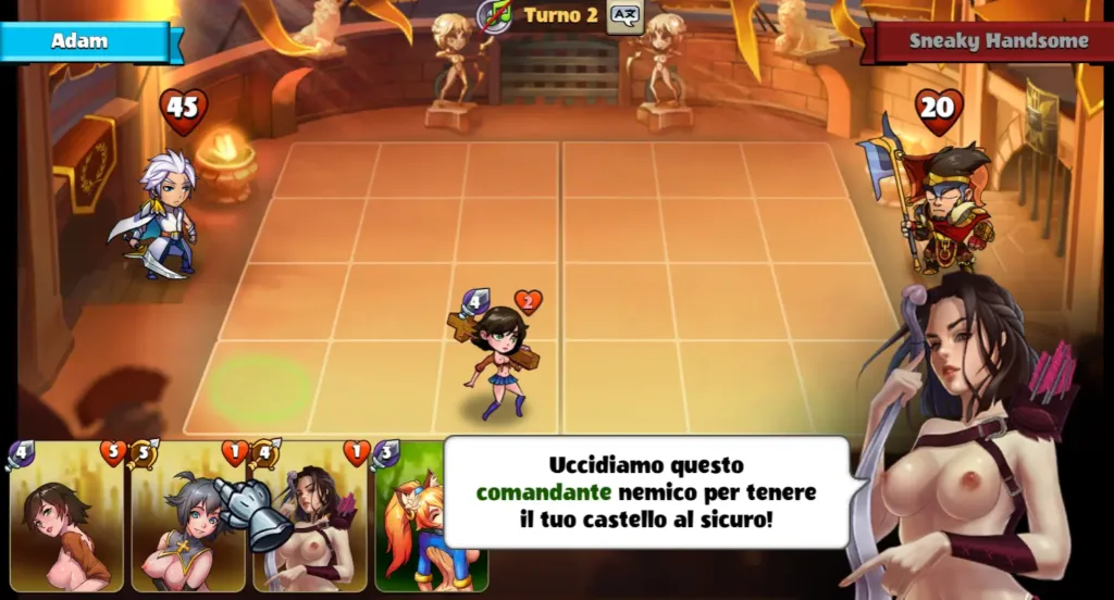 Campo di battaglia fantasy con carte in Cunt Wars – gioco erotico online