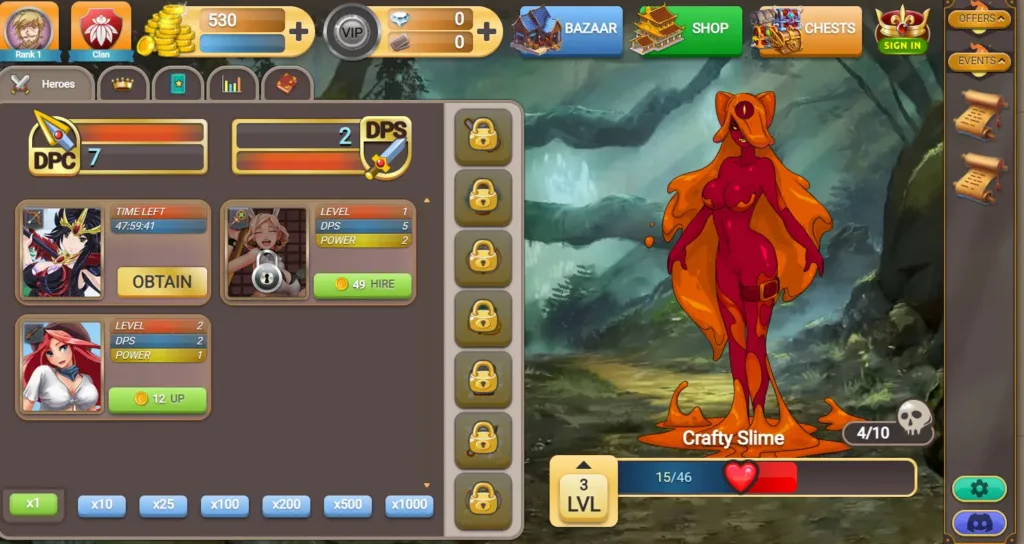 Galleria delle eroine collezionabili nel gioco Fap Titans