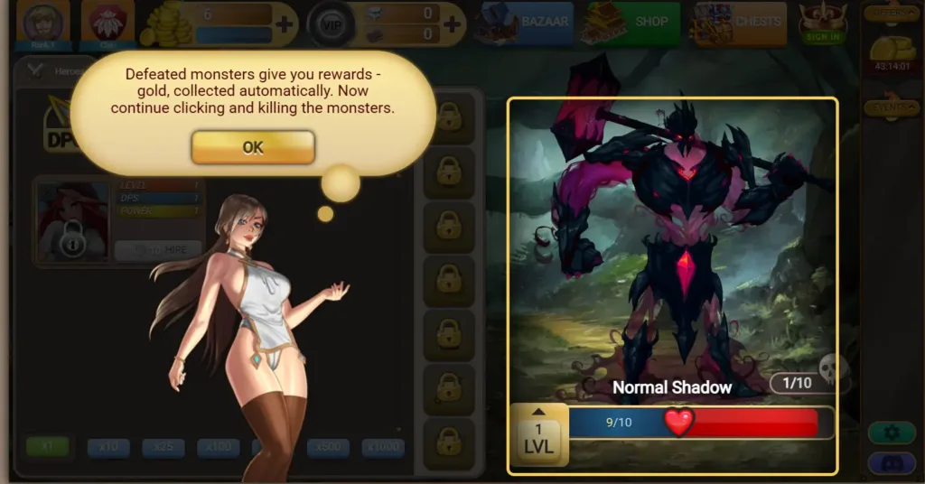 Gameplay di Fap Titans 2025 con dinamiche clicker, livelli e nemici erotici