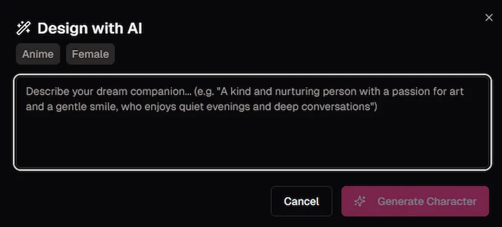 Interfaccia di OurDream AI 2025 che mostra come descrivere la propria AI girlfriend italiana, esempio di sito AI erotico innovativo e intelligenza artificiale erotica per gioco erotico con AI
