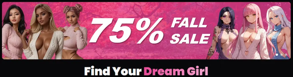 Banner promozionale OurDream AI 2025 con 75% di sconto, gioco erotico con AI e AI girlfriend italiana