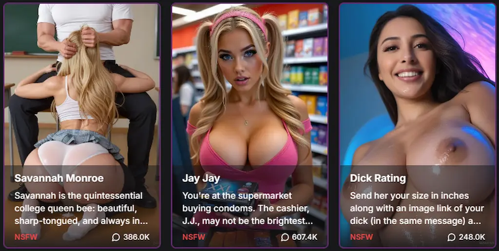 Screenshot GPT Girlfriend 2025 con Savannah Monroe, Jay Jay e Dick Rating in chat porno AI realistica