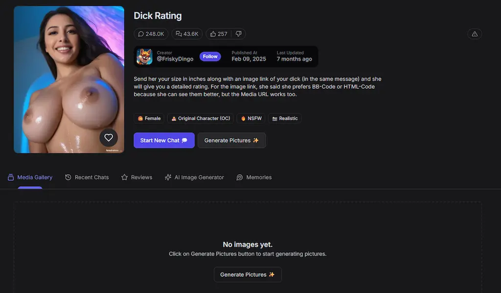 Screenshot GPT Girlfriend 2025 che mostra la funzione Dick Rating, un esempio di chat porno AI con chatbot sexy AI per esperienze personalizzate
