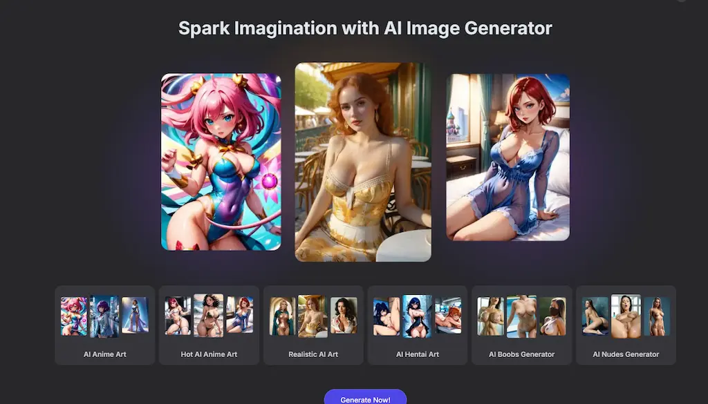 Schermata di GPT Girlfriend 2025 con anteprime di immagini AI erotiche e hot, tra cui arte anime, realistico e hentai, per personalizzare le esperienze di chat