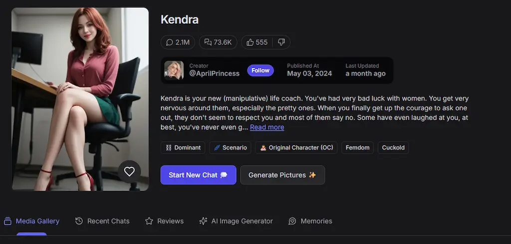 Screenshot Kendra GPT Girlfriend 2025, AI girlfriend hot e chatbot sexy AI per chat erotica con intelligenza artificiale
