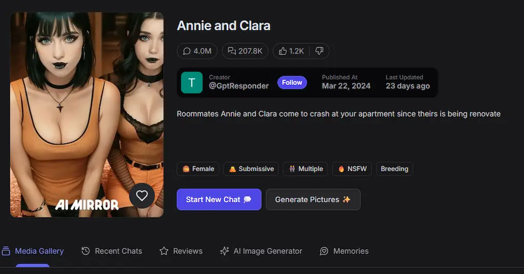 Screenshot Annie and Clara GPT Girlfriend 2025, chat porno AI con coinquiline hot e chatbot sexy AI
