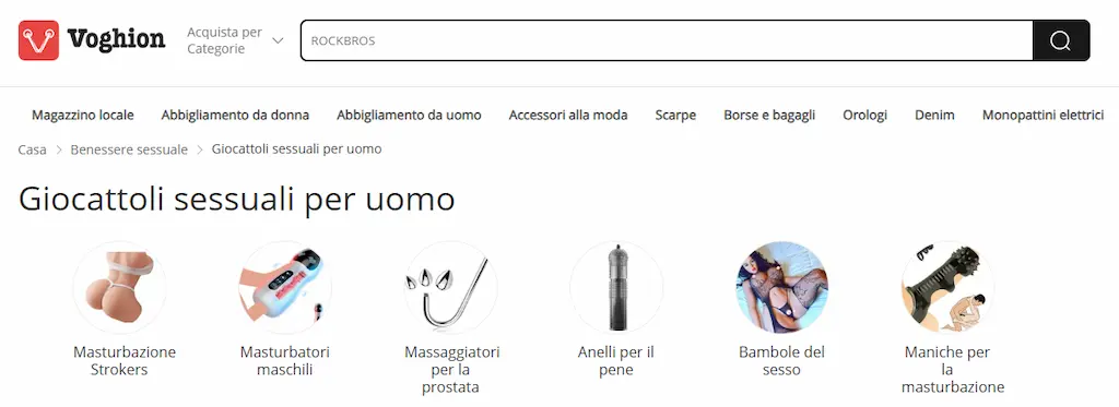 Categoria giocattoli sessuali per uomo su Voghion con sex toys sotto 30 euro e giochi sul sesso per piacere maschile