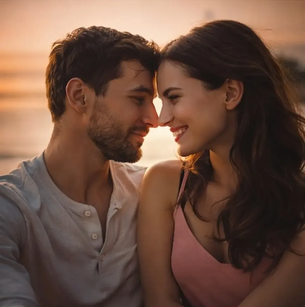 Coppia abbracciata in atmosfera romantica collegata ai sex toys tecnologici Lovense 2026